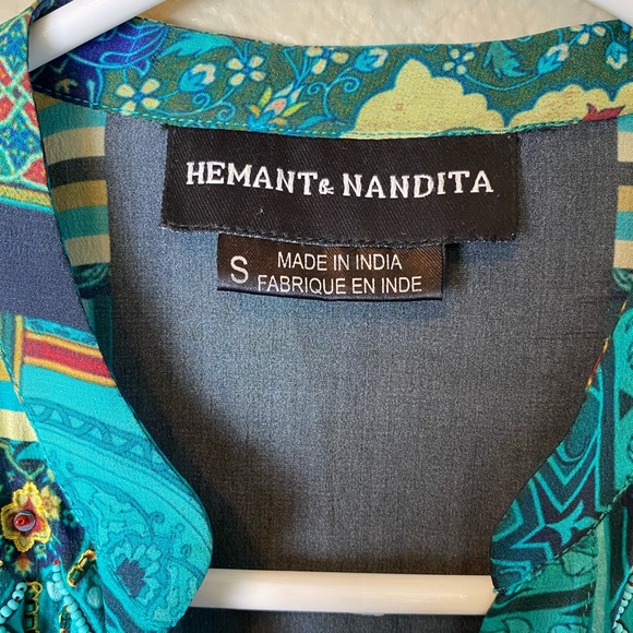 Hemant & Nandita 100% Silk Sequin Embellishments Boho Maxi Dress - Picture 11 of 14